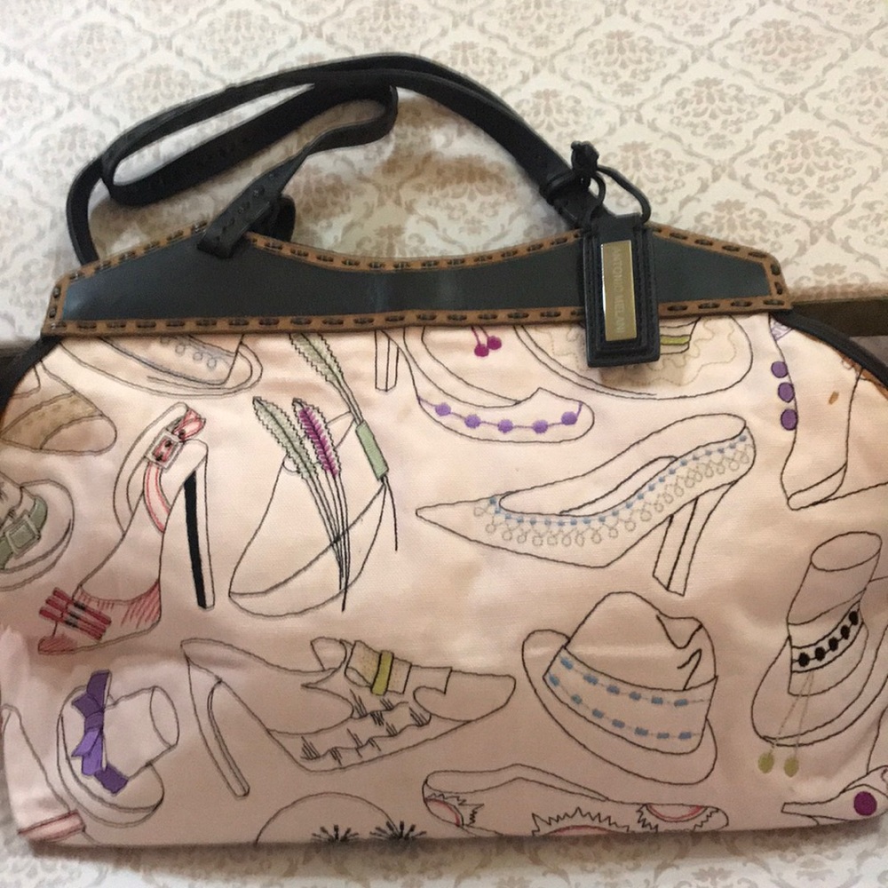 Pink dark brown leather trim